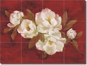 Cook Magnolia Floral Glass Wall Floor Tile Mural 24" x 18" - CC017