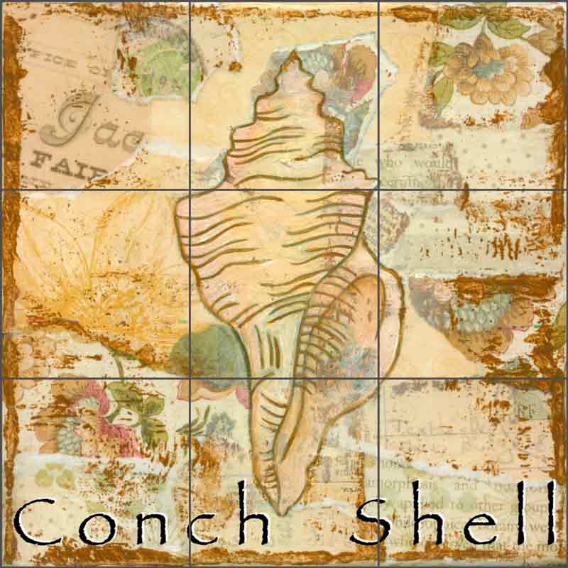 Sea Life: Conch Shell by Bridget McKenna Ceramic Tile Mural - CCI-BRI251