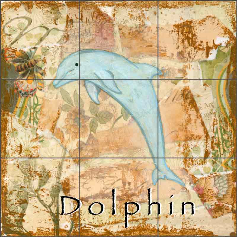 Sea Life: Dolphin by Bridget McKenna Ceramic Tile Mural - CCI-BRI254