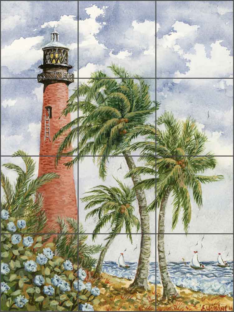 Cape Florida Light by Edie Hopkins Ceramic Tile Mural - CCI-EH217b