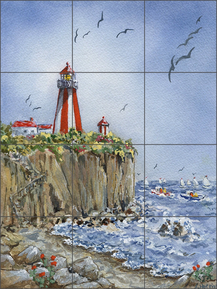 Cliff Point Light by Edie Hopkins Ceramic Tile Mural - CCI-EH219