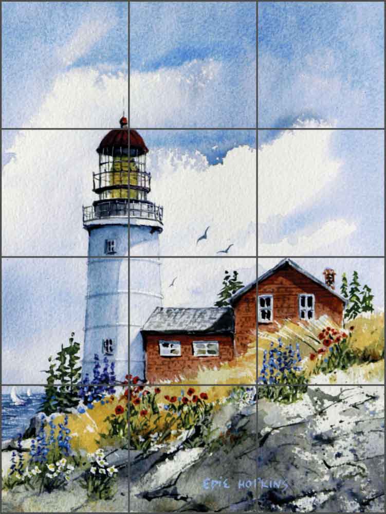 Sequin's Island Light, Maine by Edie Hopkins Ceramic Tile Mural - CCI-EH61