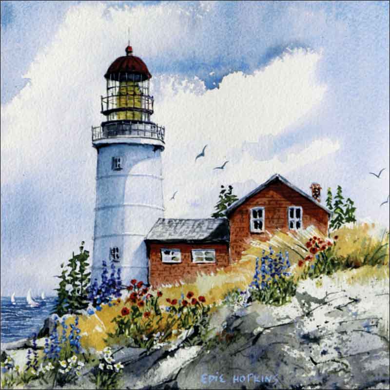 Sequin's Island Light, Maine by Edie Hopkins Ceramic Accent & Decor Tile - CCI-EH61AT