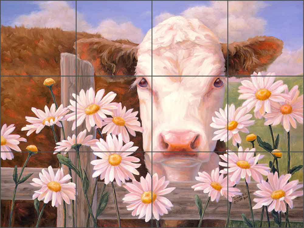 In Daisies by Linda Elliott Ceramic Tile Mural - CCI-LE2T