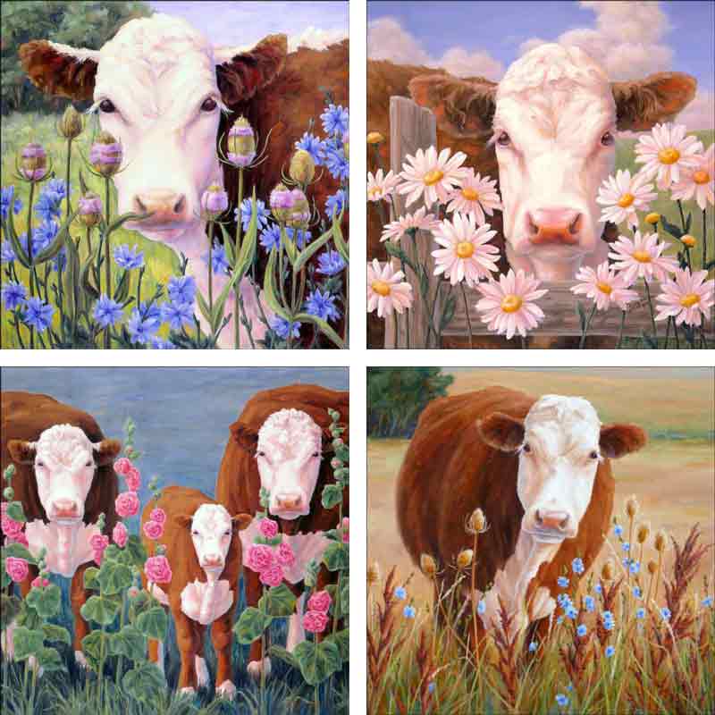 Cows I by Linda Elliott Ceramic Accent & Decor Tile Set - CCI-LEATSet1