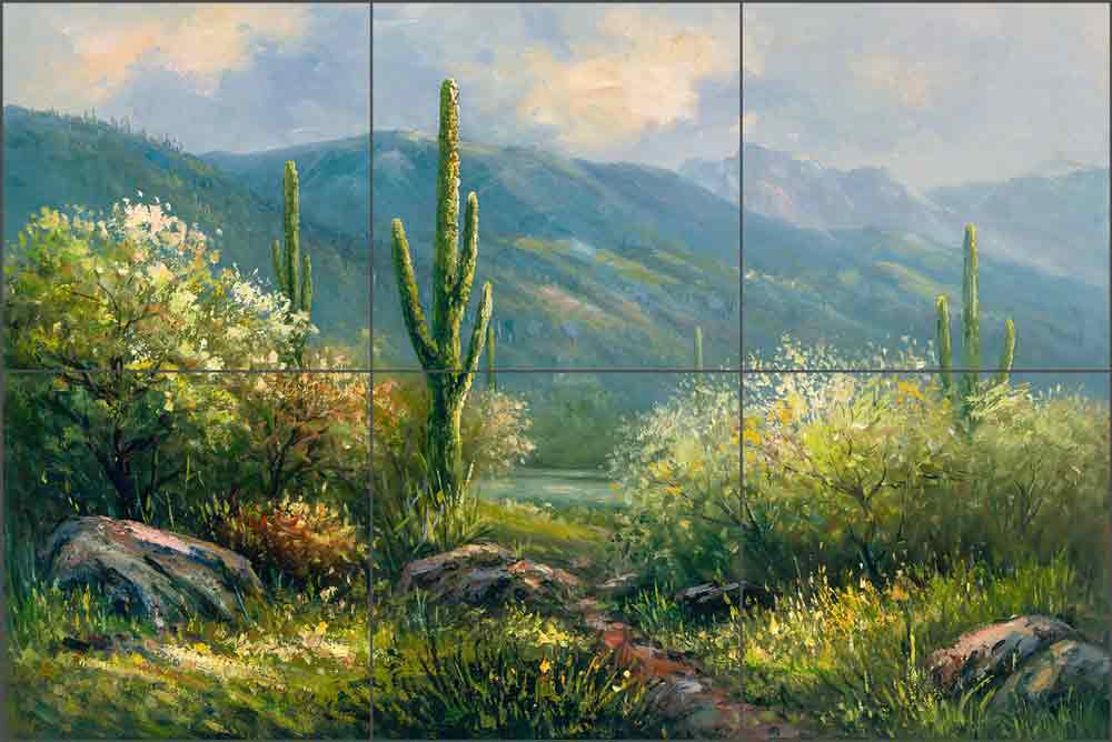 Cactus Trail by C. H. Ching Ceramic Tile Mural CHC074