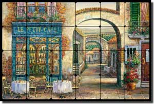 Ching Sidewalk Cafe Tumbled Marble Tile Mural 24" x 16" - CHC077