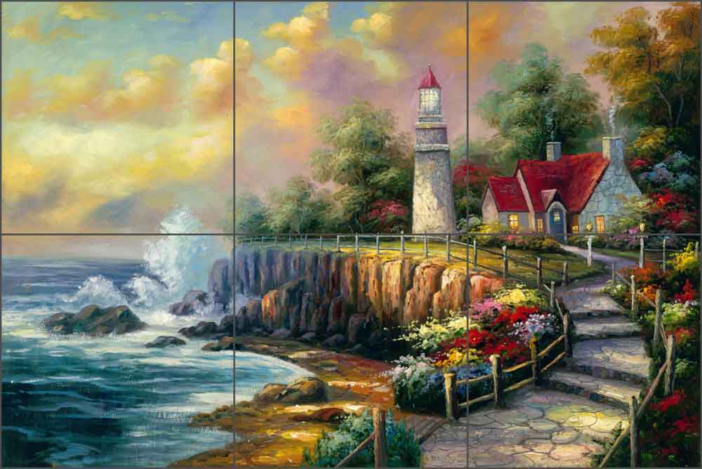 Stoney Point Light by C. H. Ching Ceramic Tile Mural - CHC083