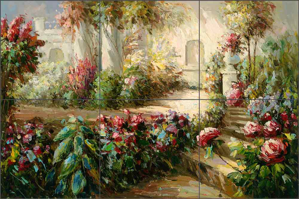 Floral Walkway by C. H. Ching Ceramic Tile Mural CHC091