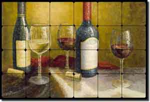 Ching Wine Tasting Tumbled Marble Tile Mural 24" x 16" - CHC093