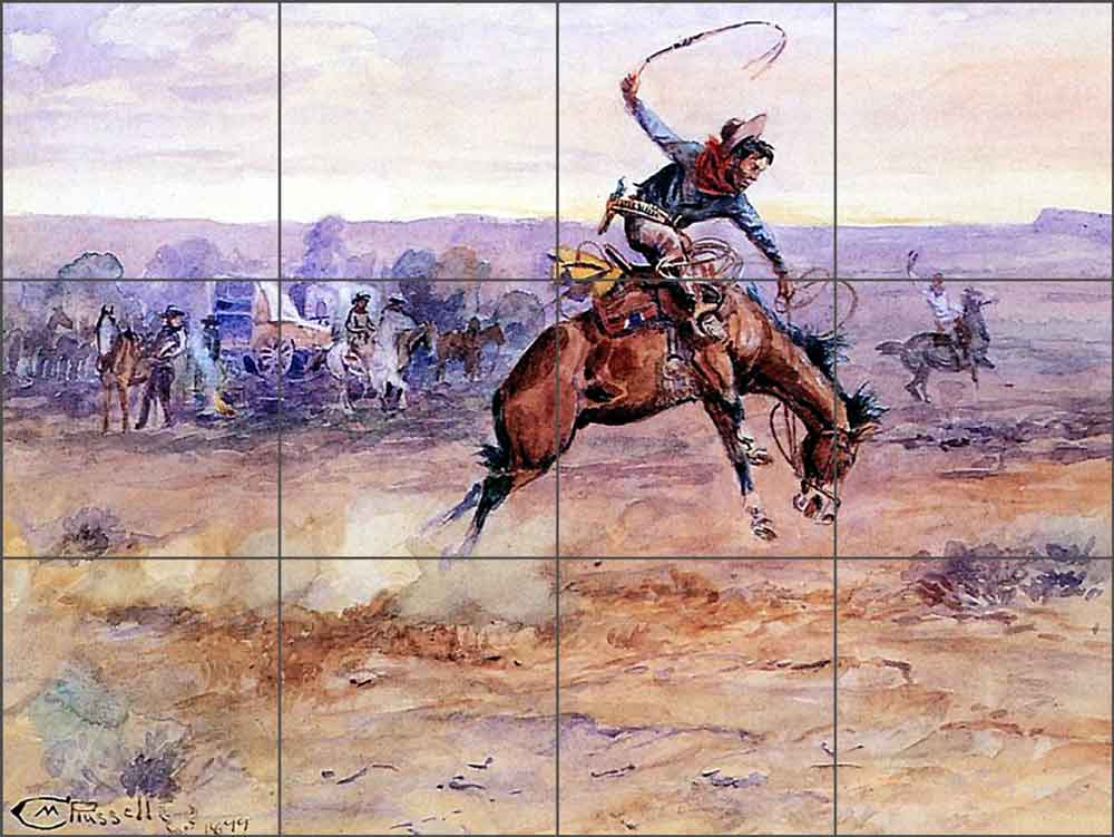 Bucking Bronco by Charles M. Russell Ceramic Tile Mural - CMR005