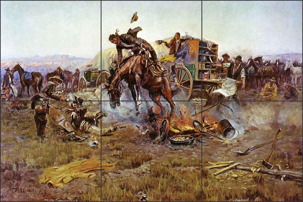 A Bronc to Breakfast by Charles M. Russell Ceramic Tile Mural - CMR022