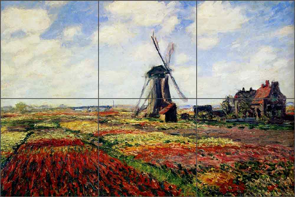 Tulip Fields with the Rijnsburg Windmill by Claude Oscar Monet Ceramic Tile Mural COM007