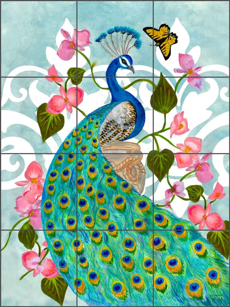 Classic Peacock by Leslie Whitman Ceramic Tile Mural - CPA-LW16009