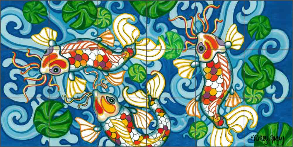 Koi II by Nancy Jacey Ceramic Tile Mural CPA-NJ11029-2