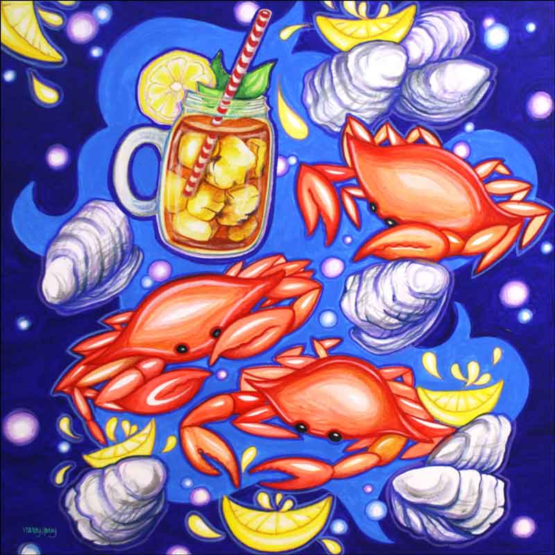Crab Pickin with Tea by Nancy Jacey Ceramic Accent & Decor Tile - CPA-NJ17070-2AT