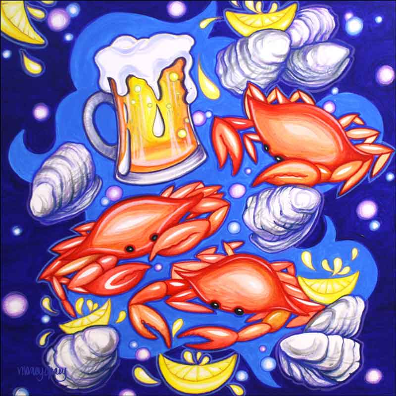 Crab Pickin with Beer by Nancy Jacey Ceramic Accent & Decor Tile - CPA-NJ17070AT
