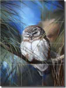 Hughbanks Owl Bird Ceramic Tile Mural 12.75" x 17" - DHA030