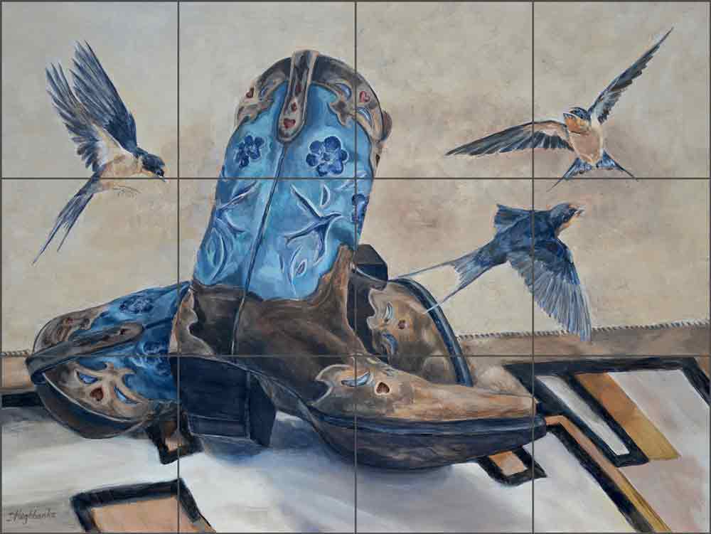 Boots and Birds by Debbie Hughbanks Ceramic Tile Mural - DHA052