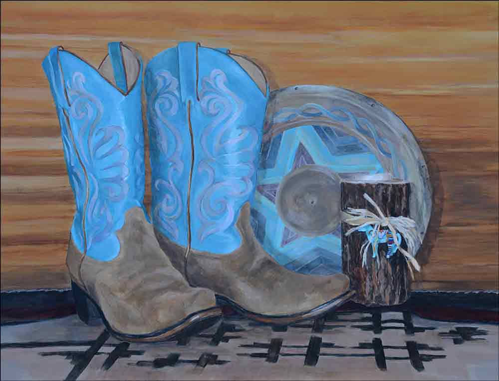 Boots with Bowl by Debbie Hughbanks Ceramic Accent & Decor Tile DHA059AT