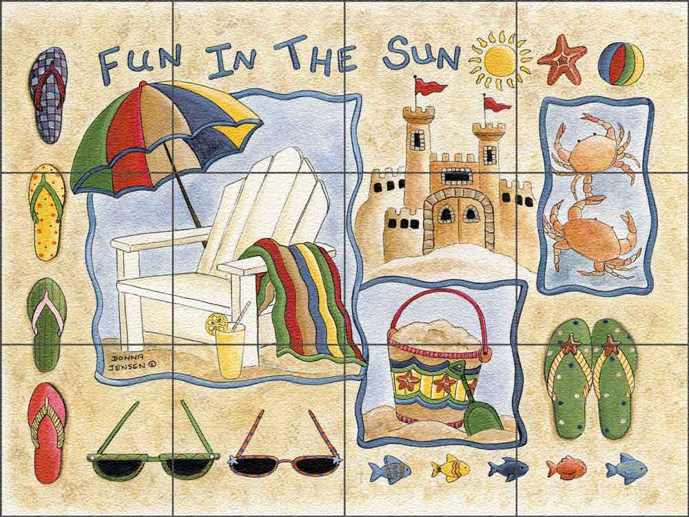 Fun in the Sun by Donna Jensen Glass Wall Floor Tile Mural 24" x 18" - DJ019