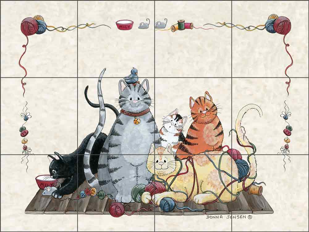 Granny's Cats by Donna Jensen Ceramic Tile Mural DJ022