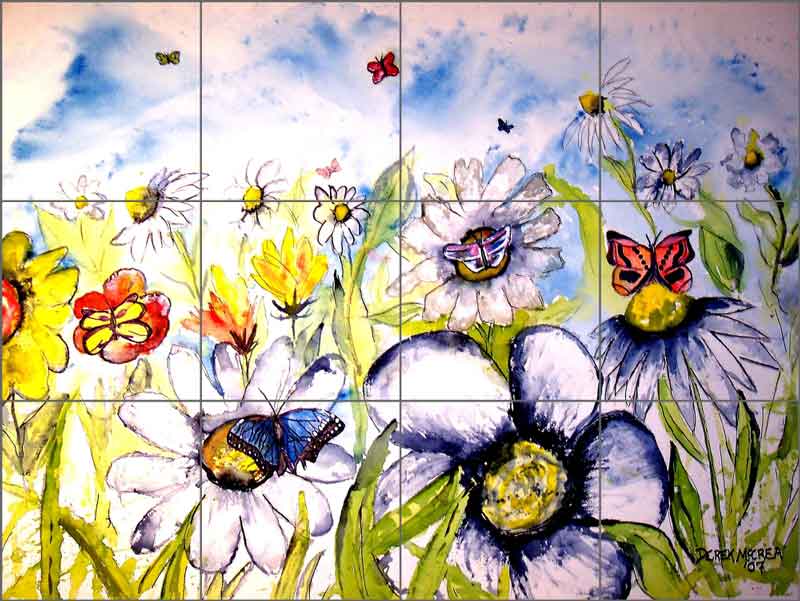 Butterflies and Flowers by Derek McCrea Ceramic Tile Mural - DMA006