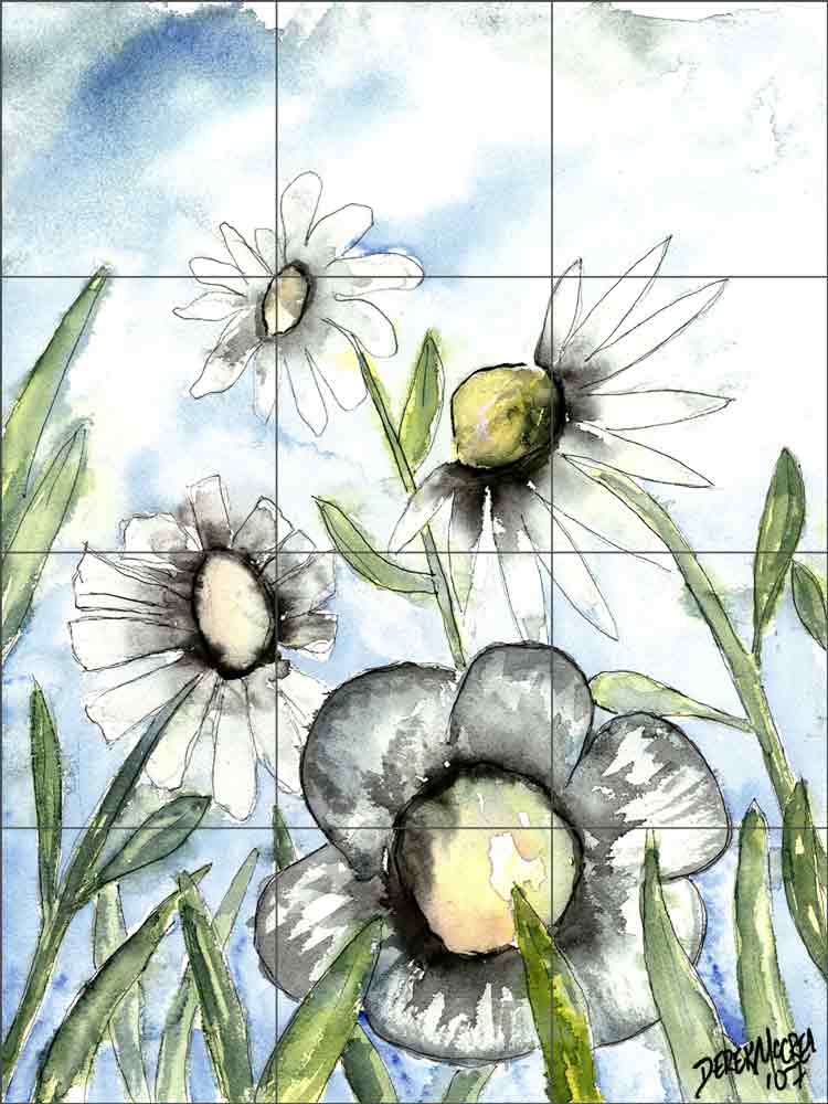 Field of White Flowers and Daisies by Derek McCrea Ceramic Tile Mural DMA010