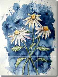 McCrea Daisies Flowers Ceramic Tile Mural 12.75" x 17" - DMA031