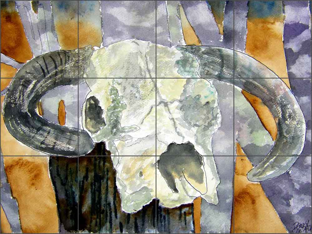 Cow Skull by Derek McCrea Ceramic Tile Mural - DMA039