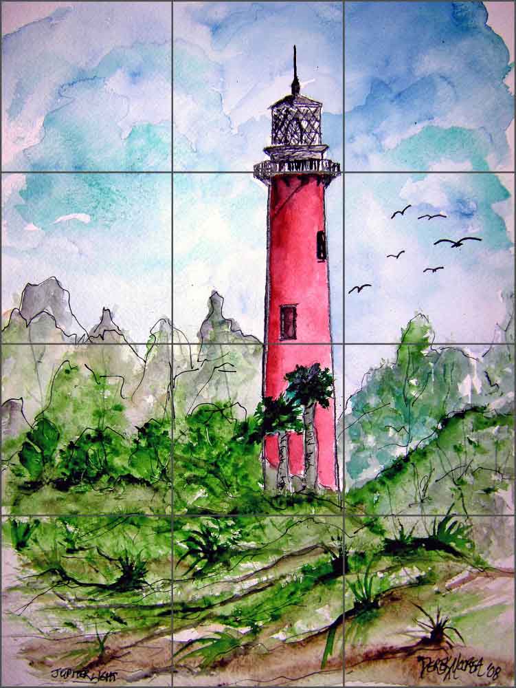 Jupiter Lighthouse by Derek McCrea Ceramic Tile Mural - DMA054