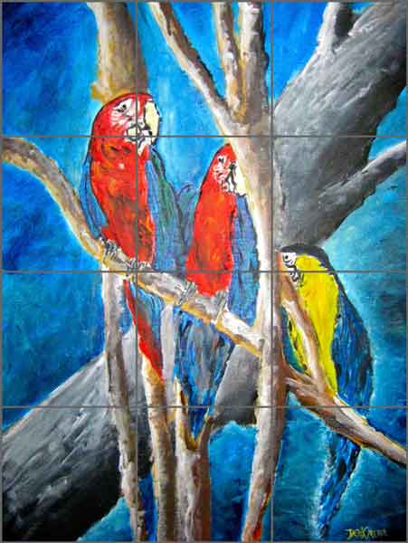 Parrots by Derek McCrea Ceramic Tile Mural DMA058
