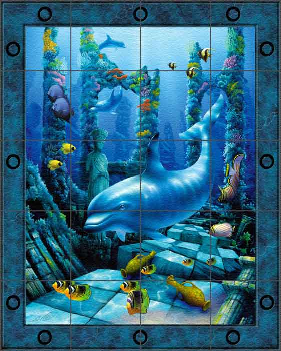 Miller Dolphin Undersea Art Glass Tile Mural DMA2038