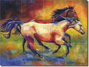 Williams Buckskin Bay Horses Glass Tile Mural 24" x 18" - DWA006