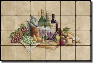 Broughton Wine Grapes Tumbled Marble Tile Mural 24" x 16" - EC-RB001