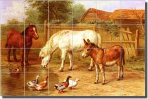 Hunt Donkey Pony Ceramic Tile Mural 25.5" x 17" - EH009