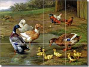 Hunt Ducks Chickens Ceramic Tile Mural 17" x 12.75" - EH015