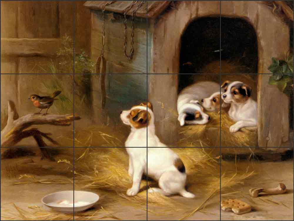 The Puppies by Edgar Hunt Ceramic Tile Mural - EH024