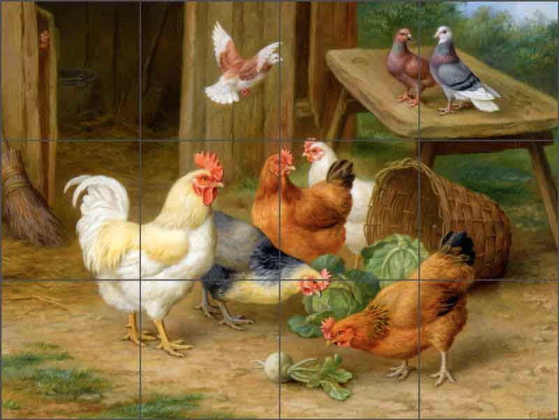 The Pecking Order by Edgar Hunt Ceramic Tile Mural - EH033