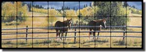 Ryan Horses Landscape Tumbled Marble Tile Mural 36" x 12" 4"- EWH-LMR007