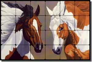 Ryan Horses Equine Tumbled Marble Tile Mural 24" x 16" - EWH-LMR011