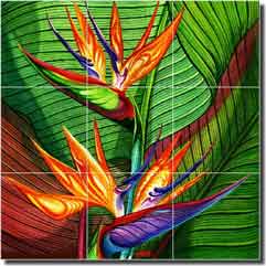 Agudelo Tropical Floral Flower Glass Tile Mural 18" x 18" - FAA027