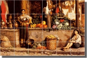 UnMarche Aux Legumes by Frans Meerts - Old World Vegetables Ceramic Tile Mural 12.75" x 17" Kitchen