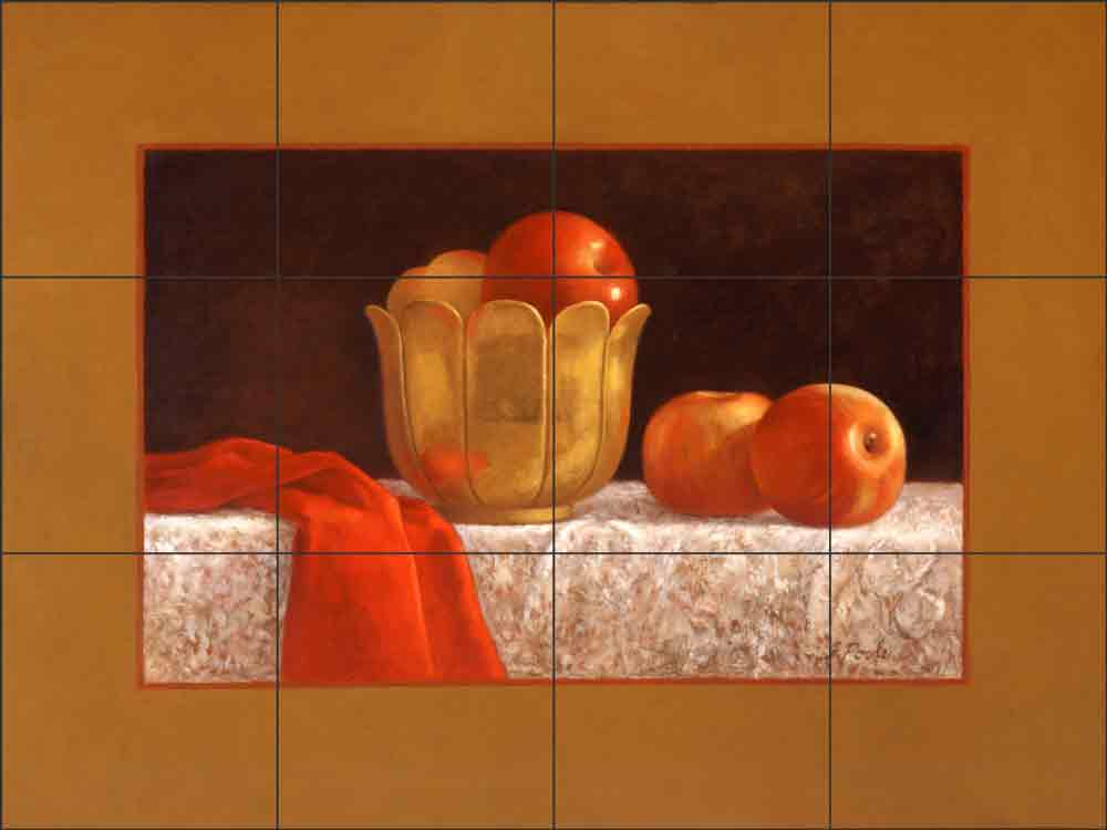 Apples with Red and Gold by Frances Poole Ceramic Tile Mural FPA010