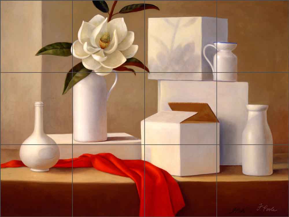 Arrangement in White by Frances Poole Ceramic Tile Mural FPA011