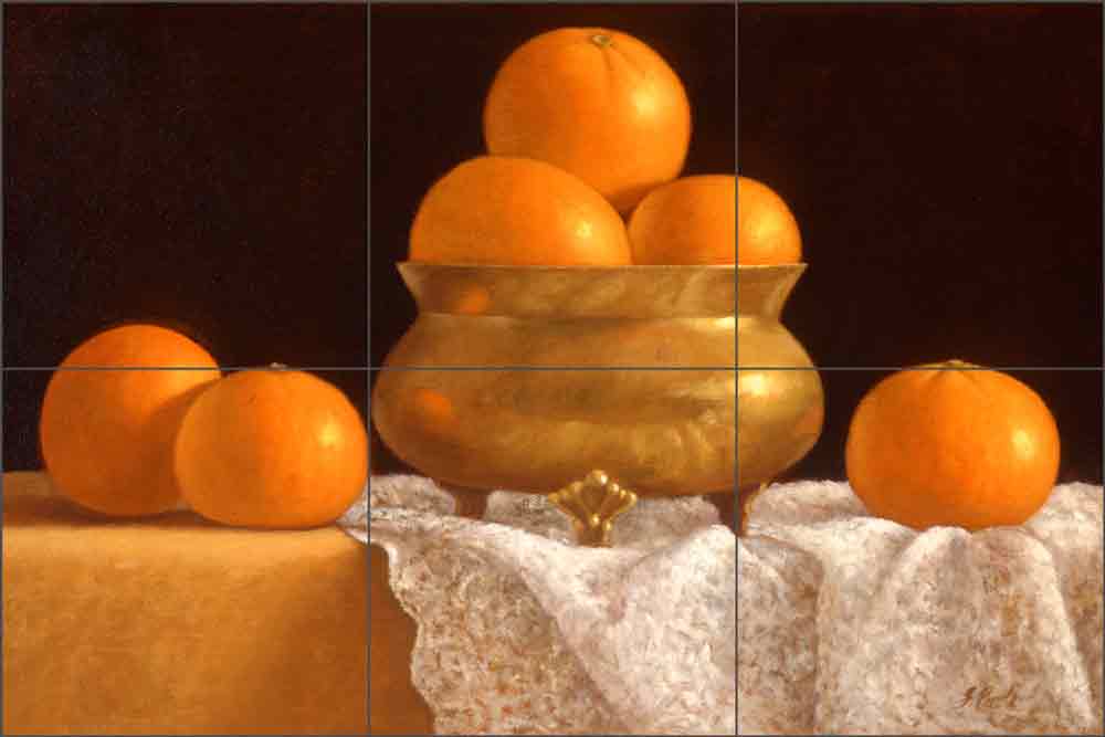 Tangerines with Gold and Lace by Frances Poole Ceramic Tile Mural FPA017
