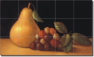 Pear with Berries by Frances Poole -  Ceramic Tile Mural 17" x 25.5" Kitchen Backsplash