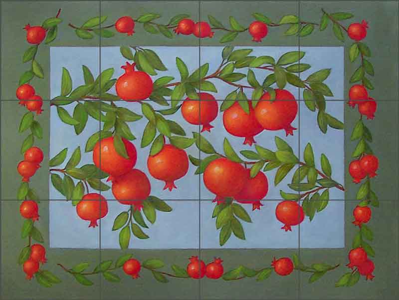 Pomegranates by Frances Poole Ceramic Tile Mural FPA027