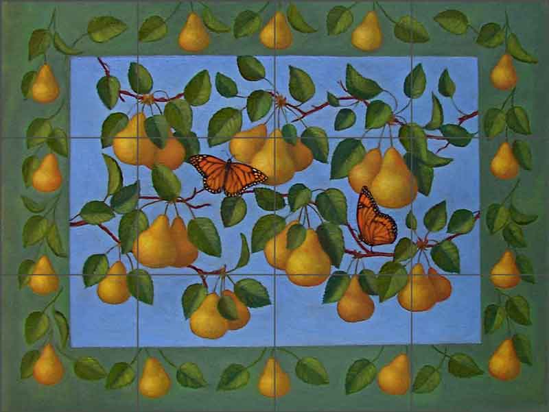 French Pears by Frances Poole Ceramic Tile Mural - FPA028