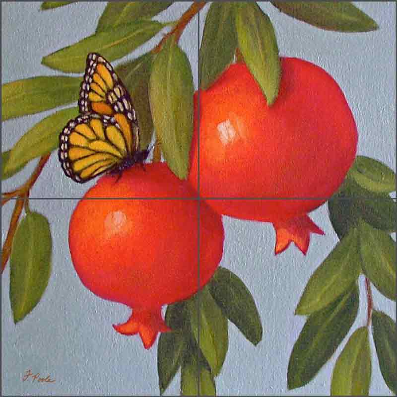 Butterfly and Persimmons by Frances Poole Ceramic Tile Mural FPA034